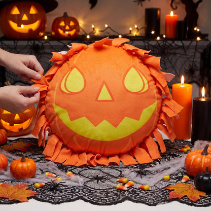 Weysat 6 Sets Halloween Pumpkin Tied Pillow Craft Kit Jack-O'-Lantern DIY Pillow Craft Gifts with Pumpkin for Halloween Home Decorative Couch Sofa Classroom Giveaways