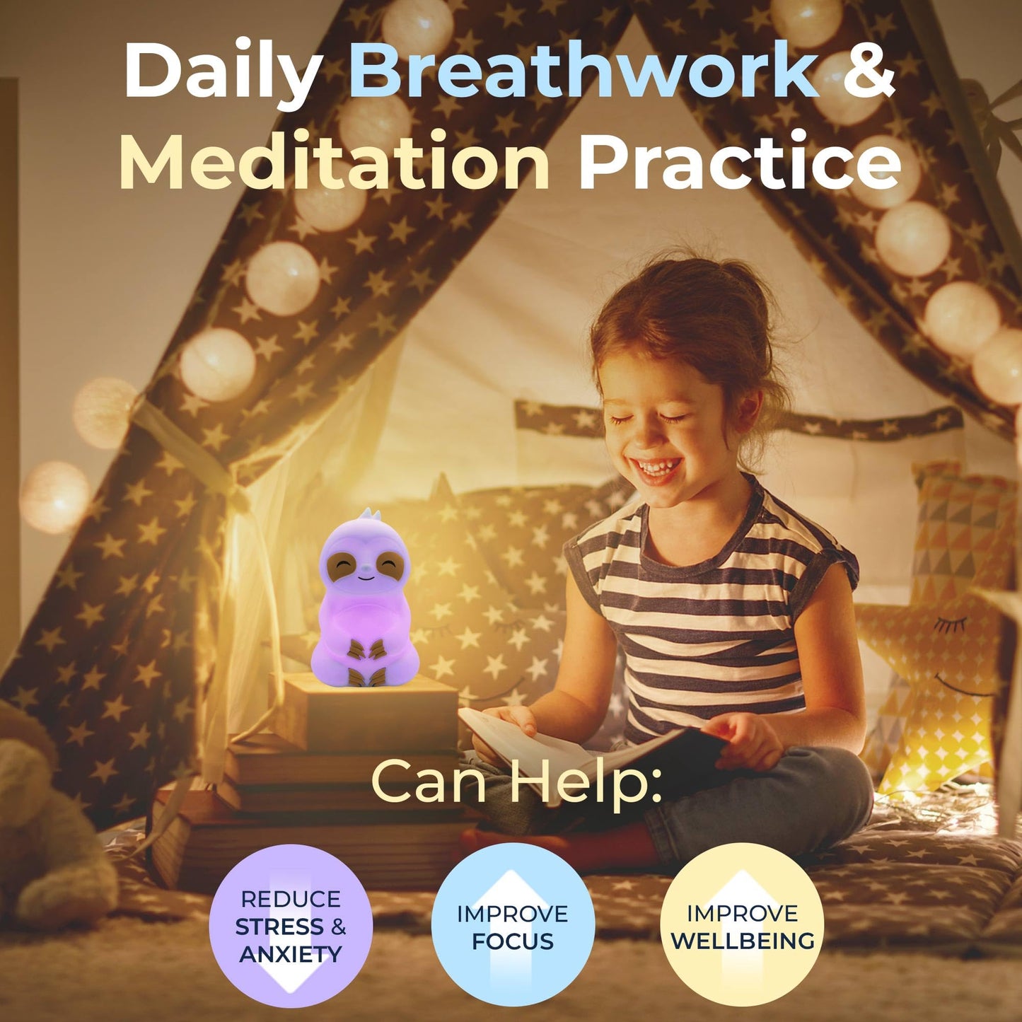 Mindsight 'Breathing Buddha' Guided Visual Meditation | 3 Modes to Slow Your Breathing & Calm Your Mind | Stress & Anxiety Relief | Wellness Gift | Adults, Kids, Classrooms | USB Rechargeable