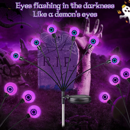 Outdoor Halloween Decorations - Swaying Solar Eyeball Lights, 2PCS 12LED Firefly Lights, 2 Mode Waterproof Path Lights for Yard, Garden, Lawn, and Party Decor (Purple)