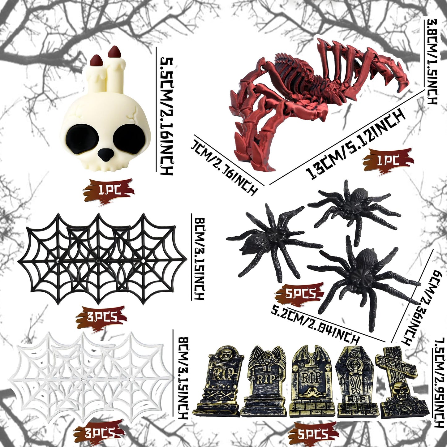 Spider Cake Decoration Halloween Cake Toppers Tombstone Cupcake Toppers (red)