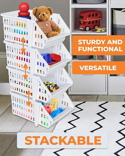 Small Stackable Storage Bins Open Front for Pantry Storage, 8 Pack - White | Sturdy Plastic, Easy Stacking, Open Front Access, Ventilated Sides, Vertical & Space Saving Pantry Organizers and Storage Bin