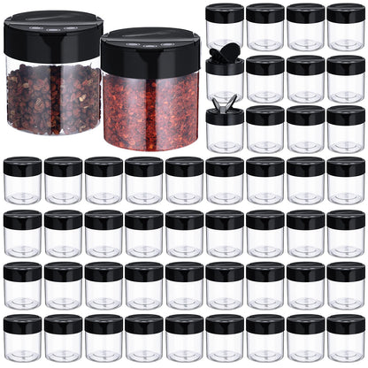 Yiyiring 50 Pack 4.7 oz Plastic Spice Jars with Black Cap Empty Clear Plastic Spice Bottle Containers Reusable Seasoning Jars with Shaker Lids for Kitchen Storing and Dispensing Salt Powders