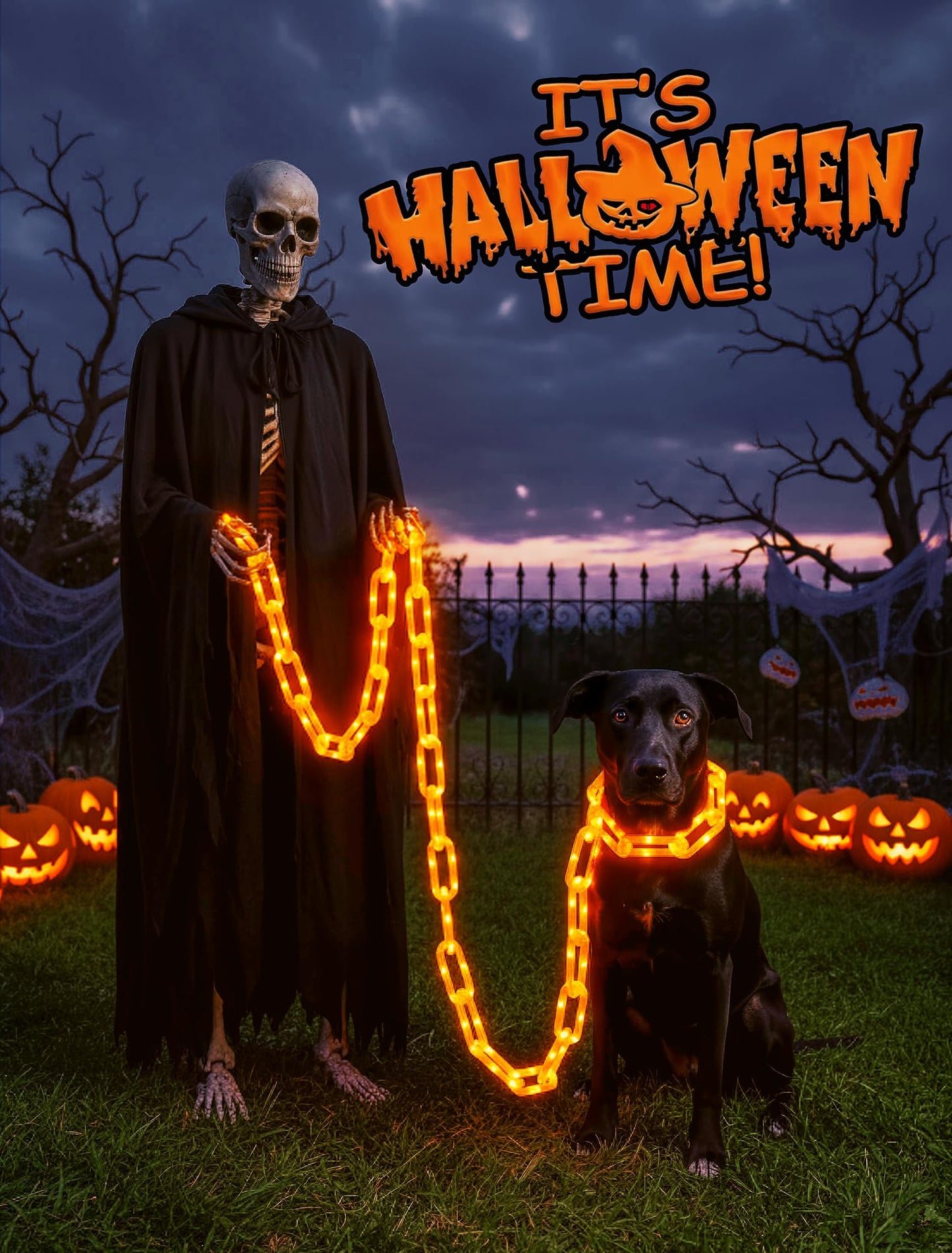 BEEWIN Halloween Decorations Chain Lights,10.4 Ft 175 LED Plastic Chain String Lights Battery Operated and USB,8 Lighting Modes Orange Light with Timer for Halloween Skeleton Dog Party Spooky Outdoor