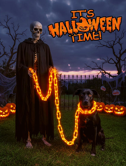 BEEWIN Halloween Decorations Chain Lights,10.4 Ft 175 LED Plastic Chain String Lights Battery Operated and USB,8 Lighting Modes Orange Light with Timer for Halloween Skeleton Dog Party Spooky Outdoor