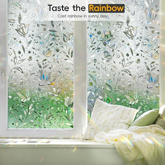 Dwersty Frosted Glass Window Privacy Film Decorative, Bathroom Window Privacy Film for Glass Windows Cover, Static Cling, Removable, Reusable, Anti-UV, Anti-Glare, 17.5" by 78.74"
