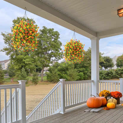 INQCMY Artificial Fake Hanging Flowers Plants Baskets for Outdoor Fall Decoration,Faux Silk Flower in Planter UV Resistant Look Real for Home Outside Porch Garden Yard Patio Decor