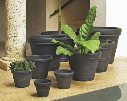 Crescent Garden Brunello Classic Rolled Rim Planter, Indoor/Outdoor Weather-Safe Round Plant Pot, Large Plastic Flowerpot for Flowers, Faux Plants, Trees - 27'' W (Terracotta Color)