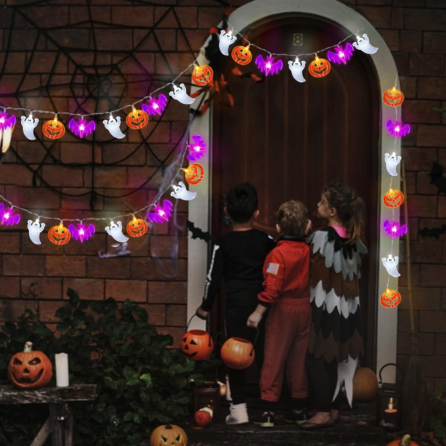 2 Pack Halloween Lights Indoor Outdoor Decorations Total 40FT 60 LED Pumpkin Bat Ghost Halloween String Lights Battery Operated, 8 Modes Waterproof Spooky Fairy Lights Home Yard Window Outside Decor