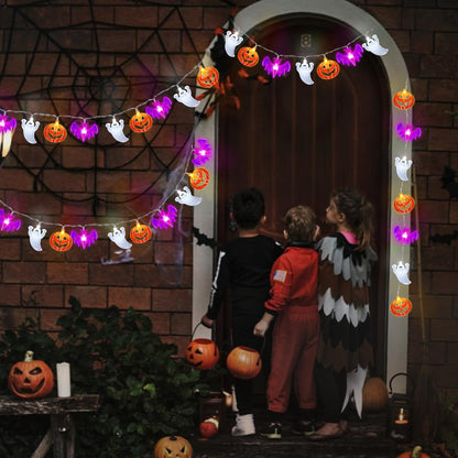 2 Pack Halloween Lights Indoor Outdoor Decorations Total 40FT 60 LED Pumpkin Bat Ghost Halloween String Lights Battery Operated, 8 Modes Waterproof Spooky Fairy Lights Home Yard Window Outside Decor