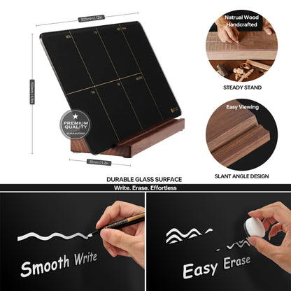 Desktop Black Glass Weekly Planner Dry Erase Whiteboard with Detachable Wood Stand,Small Portable Week Calendar to Do List White Board 12x6 for Office, Home, Schools, Marker&Eraser Included, Yeoux