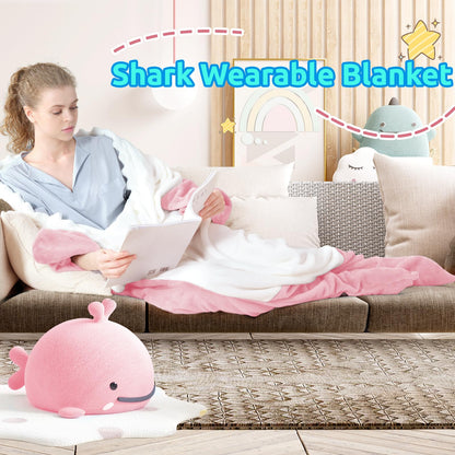 Shark Blanket Onesie for Adult Super Soft Cozy Flannel Throw Wearable Blanket Hoodie, Cartoon Animals Shark, Sleeping Bag Cosplay Shark Costume Blanket Gifts for Shark Lovers (Pink,S)