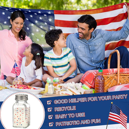 Reallnaive 2 Pcs 4th of July Salt and Pepper Shakers, Patriotic Salt and Pepper Shakers Set Independence Day Red White and Blue Star 250th Anniversary Kitchen Counter and Table Decor