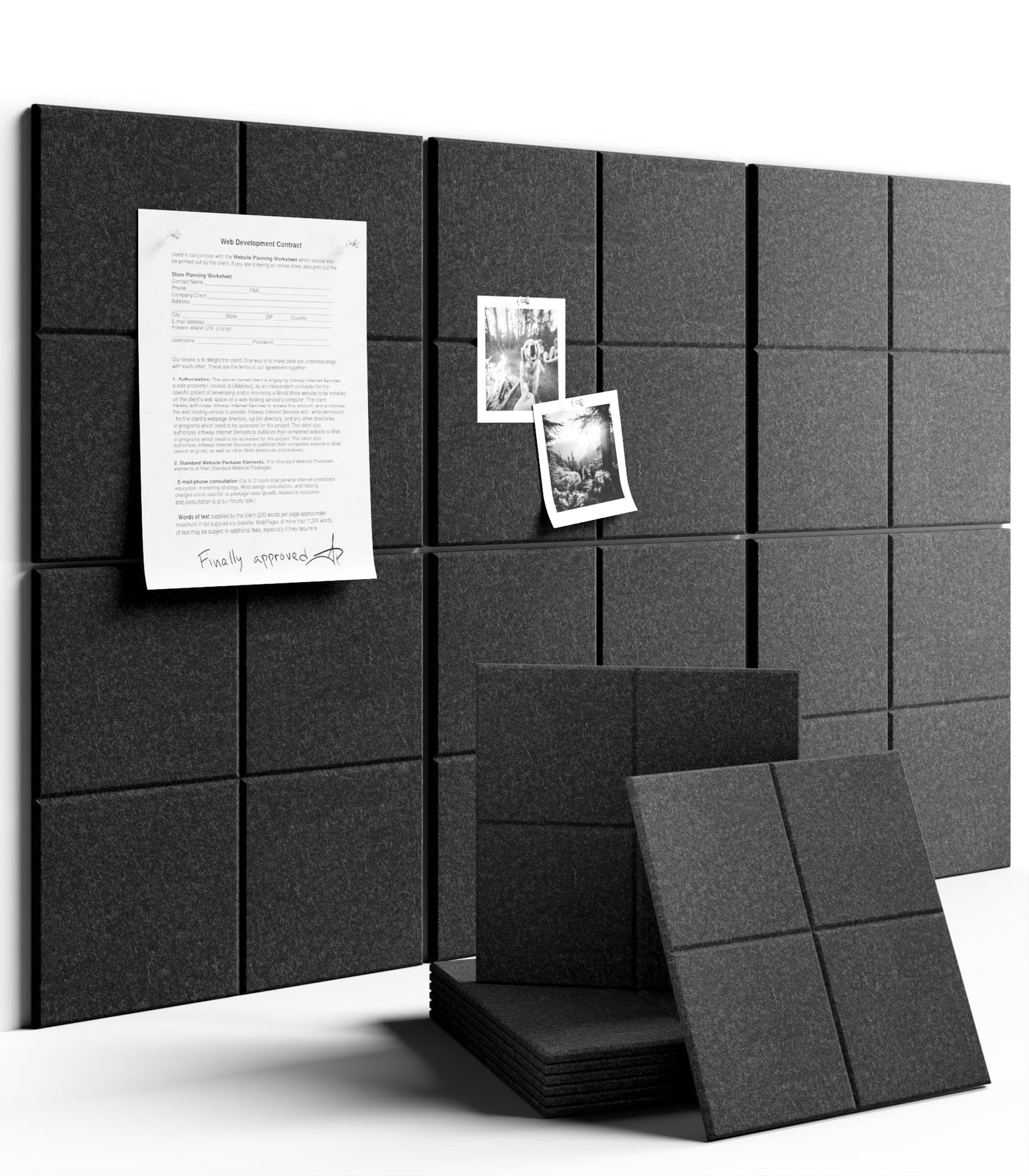 Fluxynara Large Felt Bulletin Board 36" x 24"Cork Board Alternative-6 Pack with 40 Safe Removable Adhesive Tabs, Cork Boards for Walls Cork Board for Home Office Classroom Pin Board-Charcoal Gray
