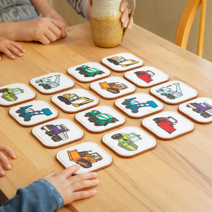 Felt Construction Matching Game for Toddlers – Truck Memory Game & Flash Cards – Soft and Safe for Ages 1+ – Montessori Preschool Learning Activity – Educational Construction Toy for Boys & Girls