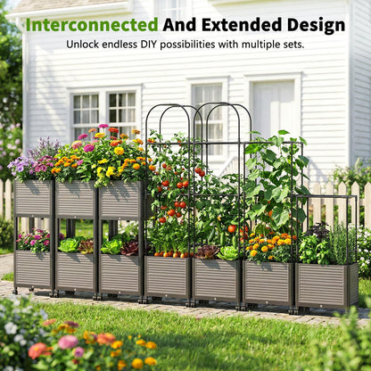 DoCred 60" H Raised Garden Bed Planter Box with Wheels, 2 Pack Tomato Cage Planter Raised Garden Bed with Trellis for Climbing Vegetables Plants Tomato Cage, Indoor Outdoor Use