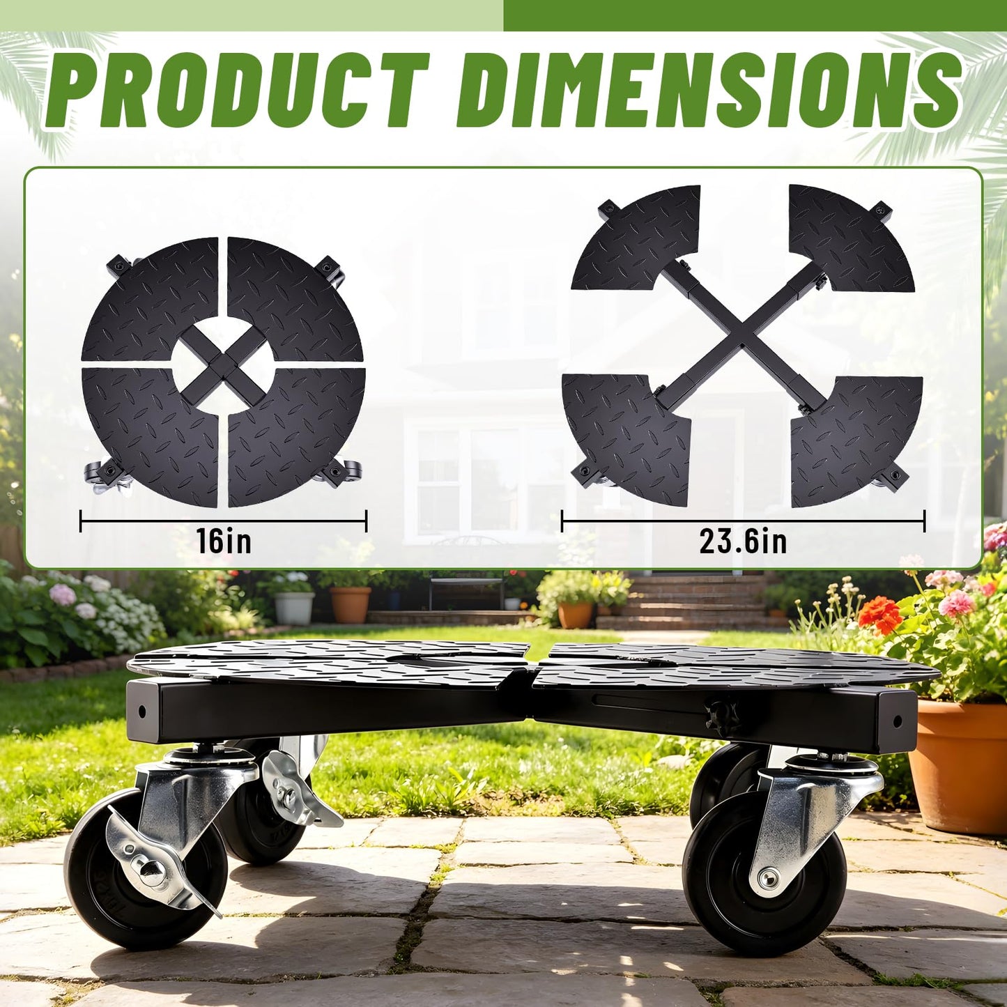 Plant Caddy with Wheels Heavy Duty, Adjustable 15-24 Inch Rolling Plant Stand with Lockable Casters, 440 Lbs Capacity Large Pot Roller Base Dolly Cart for Indoor Outdoor Use, Flower Pots, Planters
