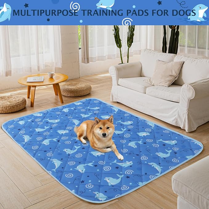 IEUUMLER Washable Pee Pads for Dogs, 2 Pack Non-Slip & Waterproof Pack Whelping Pad, Reusable Washable Puppy Potty Training Pad with Fast Absorbent for Playpen EU007 (Dolphin, 42"X28"-2pcs)