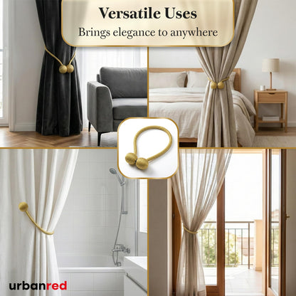 Magnetic Curtain Tiebacks 2 Pcs Curtain Holdbacks, Woven Tie Hold Back for Curtains, Stylish Decorative Holdbacks for Drapes, Gold