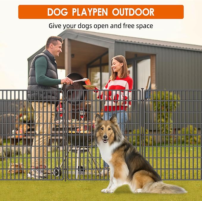 10 Panels No Dig Fence with Gate, 40 in(H) X 24 ft(L) Garden Decorative Fence Animal Barrier for Dogs, Rustproof Metal Garden Edging Border for Outdoor, Yard, Patio, Black