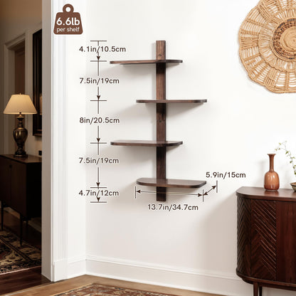 Afuly Mid Century Modern Decor Floating Shelves Walnut Display Shelf Wall Unit Solid Wood Decorative Shelving Home Decor Living Room Bedroom Coffee Bar Bathroom Plant Photo Set of 4