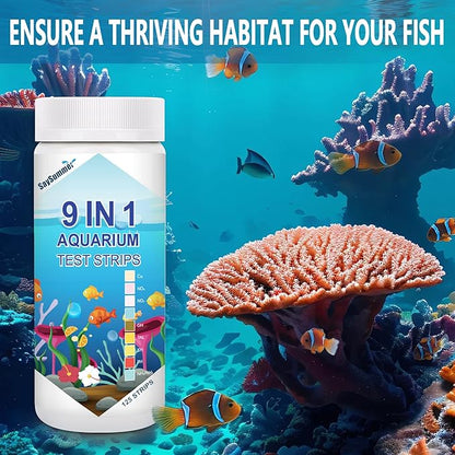 Aquarium Test Strips for Fish Tank: 9 in 1 Aquarium Ammonia Test Strips for Fish Tank - 125 Counts Aquarium Water Test Kit Testing Ammonia Nitrogen, Copper, pH and More