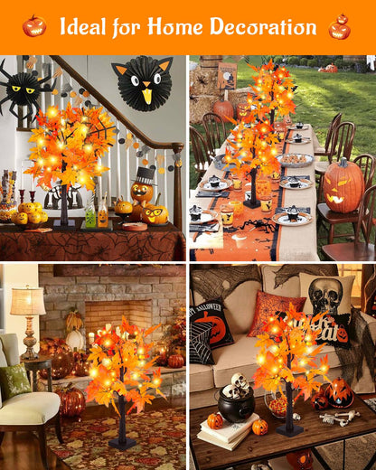 Fall Maple Tree Light 2 Pack, Fall Decorations USB & Battery Operated Light Up Artificial Pumpkins Maple Acorn Tree for Fall Halloween Thanksgiving Table Harvest Home Indoor Decoration