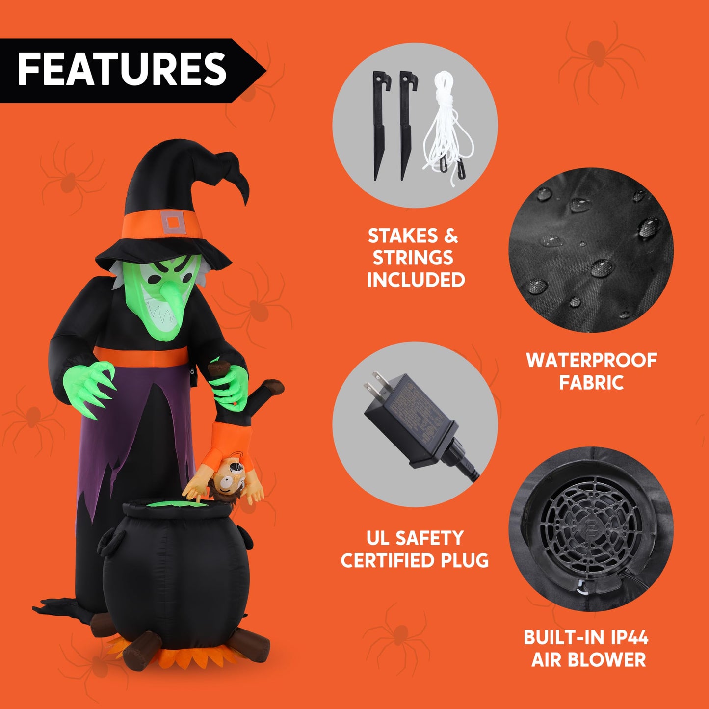 JOYIN 7FT Halloween Witch Animated Inflatable Decoration Witch Swinging Child Over Cauldron Inflatable Decoration Built in LED Giant Halloween Animatronics