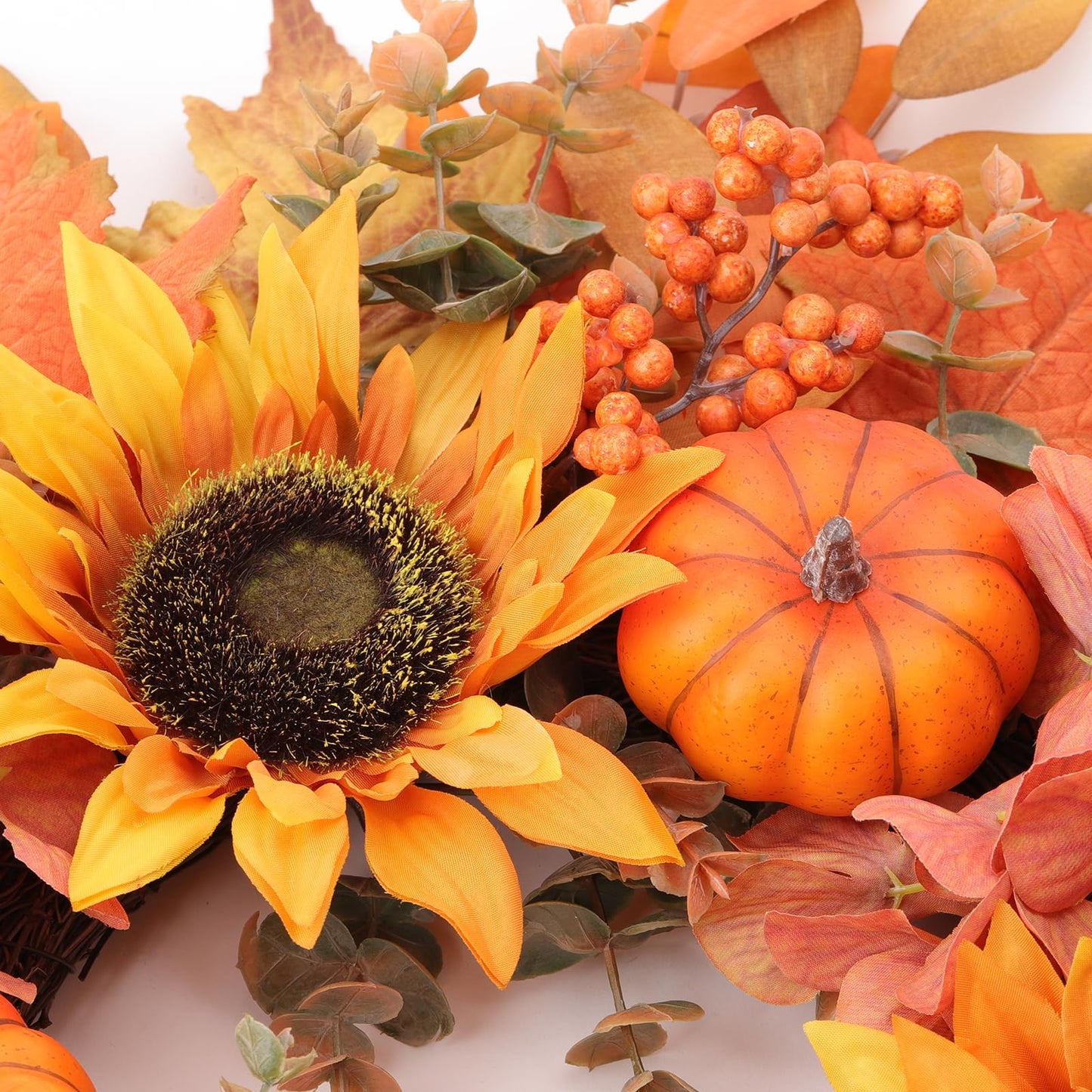 MAINGKAUNG Fall Wreath 22 Inch Fall Wreaths for Front Door with Orange Pumpkins Sunflower Berries Maple Leaf Autumn Wreath for Indoor Outdoor Thanksgiving Harvest Festival Celebrations