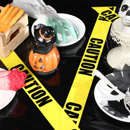 Irenare 3 Pcs Halloween Construction Birthday Party Supplies Disposable Plastic Caution Tape Construction Table Cloth Dump Truck Themed Table Cover Decoration for Halloween 54 x 108 in (Black)