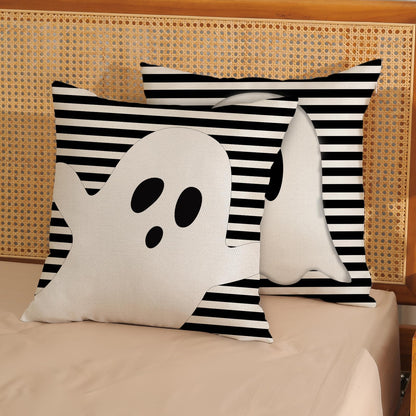 DAFENA Halloween Pillow Covers 18x18 Inch 2 Pcs Black Striped Cream Cute Spooky Ghost Fall Decor Throw Pillows Autumn Outdoor Seasonal Decoration Pillowcase Linen Cushion Cover for Couch Sofa