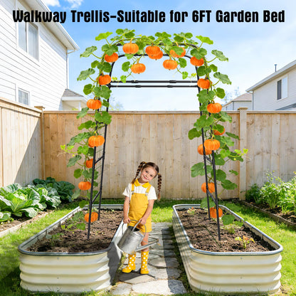 7ft Garden Arch Trellis for Climbing Plants Outdoor-Heavy Duty Metal Cucumber Trellis for Raised Beds- Tall Steel Vegetable Arbor for Climbing Vine Fruit Flower Yard Lawn Arch Tunnel Trellis
