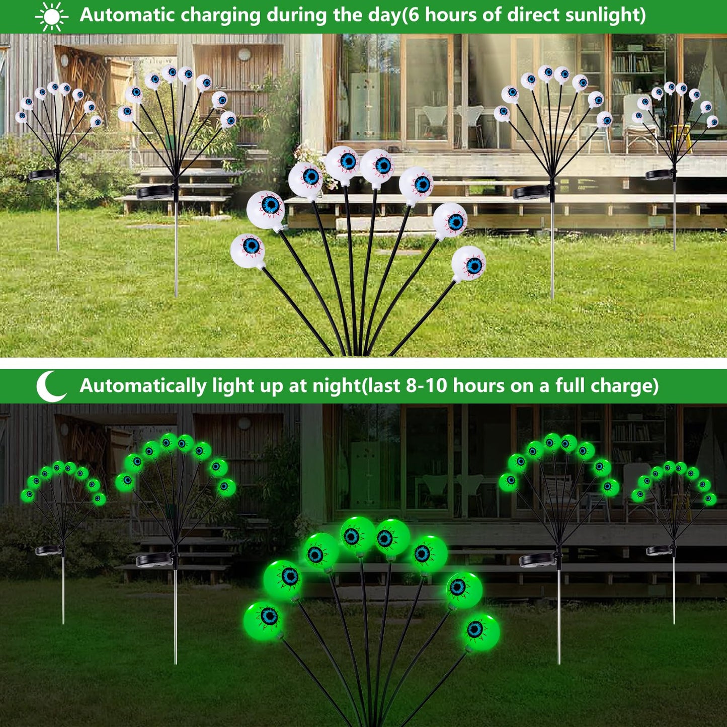 LCHUANG 4 Pack Halloween Decorations Outdoor Lights - 32LED Solar Scary Eyeball Pathway Light Swaying by Wind, Waterproof Solar Halloween Stake Lights for Garden Porch Lawn Pathway (Green)