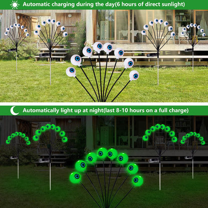 LCHUANG 4 Pack Halloween Decorations Outdoor Lights - 32LED Solar Scary Eyeball Pathway Light Swaying by Wind, Waterproof Solar Halloween Stake Lights for Garden Porch Lawn Pathway (Green)