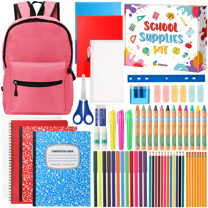 Gilprop 79 Pcs Back to School Supplies Box for Kids K-5 Students Elementary Middle School Supplies Kit Bundle Bulk Essential Pen Notebook Stationery for Primary Student Classroom(Pink)