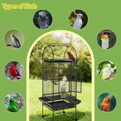 68'' Large Parrot Cage, Large Bird Cages for Parrots,Conure Cage for Birds, Cockatiel Cage with Play Top,Feeders,Slide-Out Tray,Seed Catcher,Birdcage Toys for Cockatoo,African Grey,Lovebird