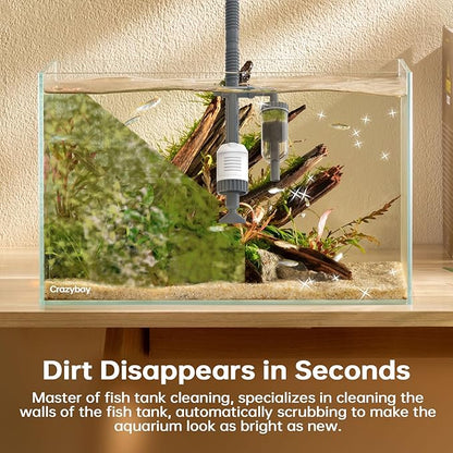 Aquarium Gravel Cleaner Fish Tank Vacuum - 6-in-1 Automatic Removable Vacuum Electric Tool , 30W Strong Suction Electric Cleaner with Adjustable Motor for Efficient Water Change & Cleaning.(Grey)
