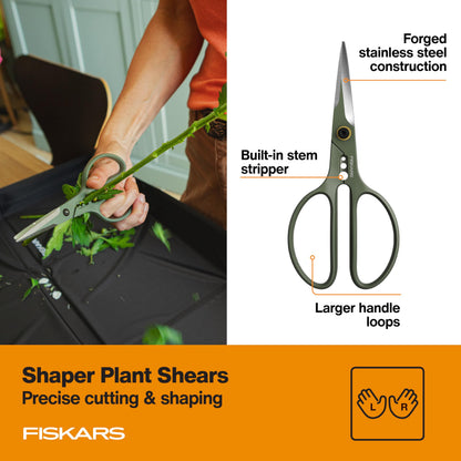 Fiskars Indoor Plant Care 3-Piece Set, Precision Gardening Tools with Nesting Storage Caddy, Detail Snips, Stem Shears & Bypass Pruner for Trimming & Shaping Houseplants, Stainless Steel Blades, Green