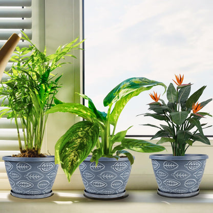 Nooulap Outdoor Flower Pots for Plants Set of 3 Pack 11 Inch Planter Pot, Large Plastic Plant Pots Indoor Plants with Drainage Holes & Trays, Modern Decorative Garden Containers Sets for House(Blue)