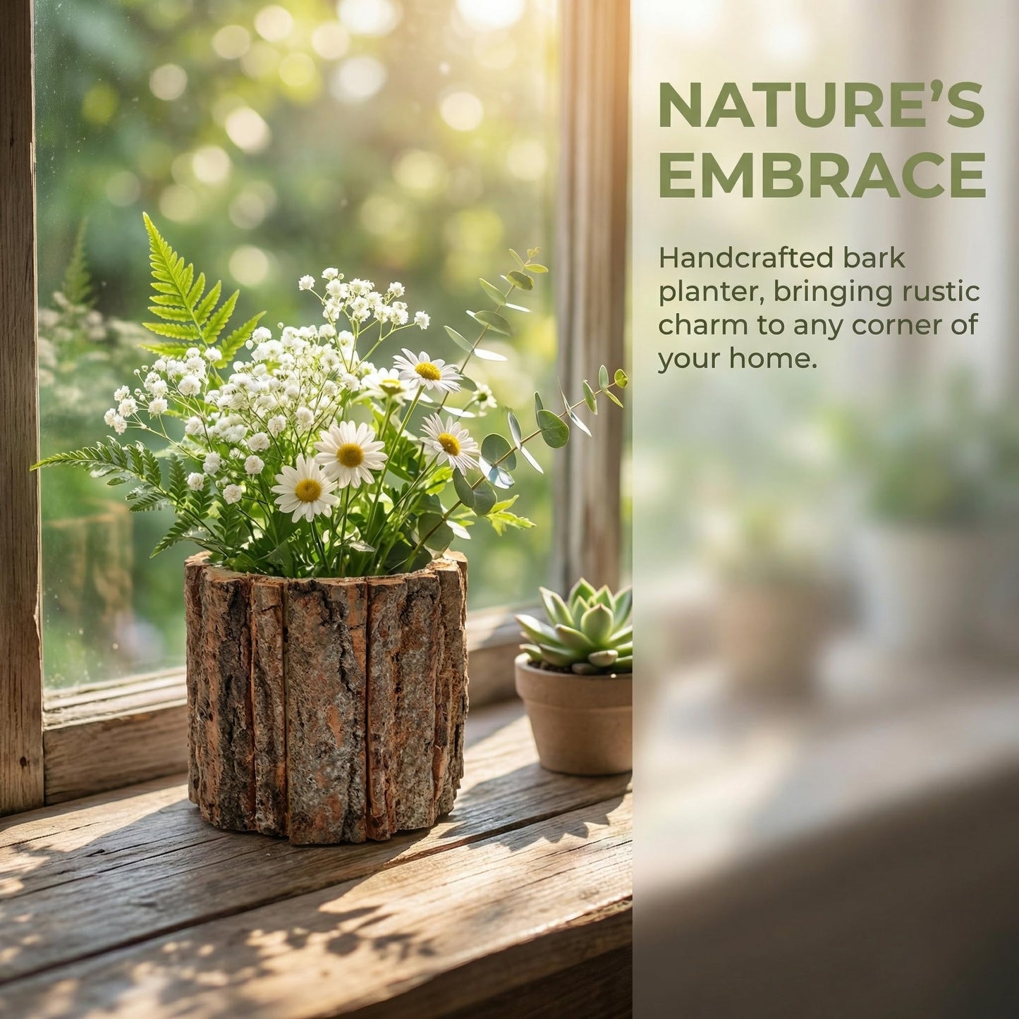 Totority Rustic Wood Bark Planter, Natural Tree Stump Flower Bucket for Indoor Outdoor Decor, Farmhouse Log Pot Centerpiece for Wedding, Patio, Garden & Windowsill, Unique Driftwood Style Vase
