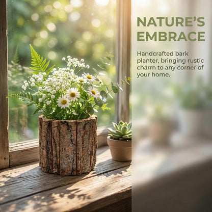 Totority Rustic Wood Bark Planter, Natural Tree Stump Flower Bucket for Indoor Outdoor Decor, Farmhouse Log Pot Centerpiece for Wedding, Patio, Garden & Windowsill, Unique Driftwood Style Vase