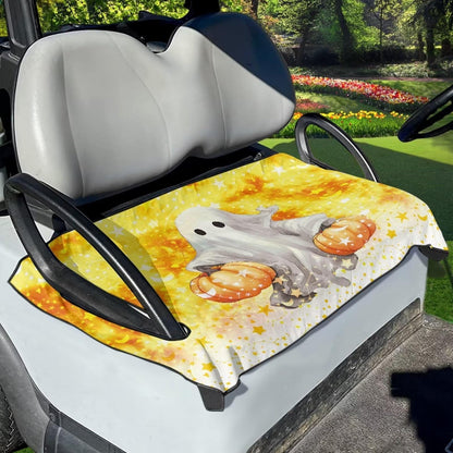 Yewattles Halloween Seat Cover for Golf Cart Universal Fit Most 2 Passenger Club Car Lightweight Anti-hot Golf Cart Seat Towel Blanket Protector Pumpkin Ghost Print Decor