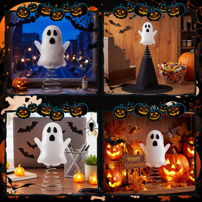 Gejoy 1 Set Halloween Miniature White Ghost Tree Topper Includes Spring Base 4 Inch Tree Ornaments Gift for Colleagues Neighbors Home Halloween Party DIY Decorations
