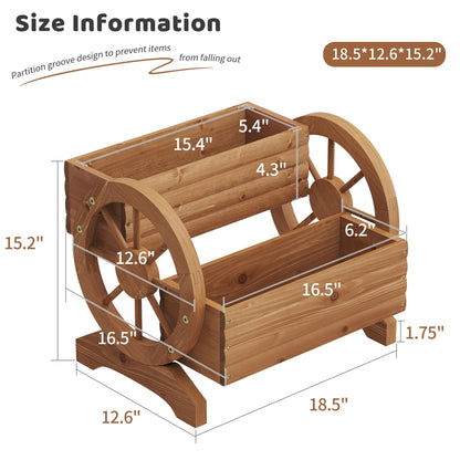 FILWH Wooden Wagon Planters for Outdoor Plants, Flower Cart, Wood Planter Boxes Outdoor, Backyard Decor, Flower Planters Outdoor with Wheels Planter for Flowers Vegetables (Brown)