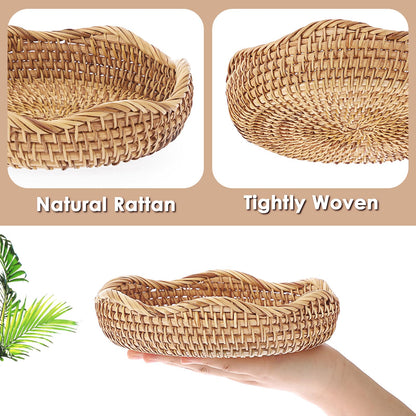 Hipiwe Round Key Basket Bowl for Entryway 7.3" Natural Rattan Fruit Bowl Woven Wicker Basket Serving Tray Rattan Organizer Decorative Baskets for Kitchen Counter Bedside Living Room