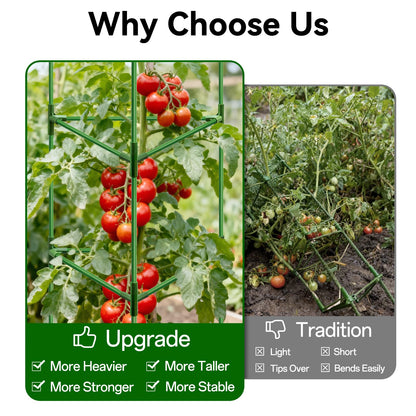 Halatool 57 Inch Tall Tomato Cages, 2 Pack Heavy Duty Metal Plant Supports Stakes for Garden, Adjustable Foldable Steel Trellis for Climbing Plants Cucumbers Peppers Cherry Flowers Vegetables Fruits