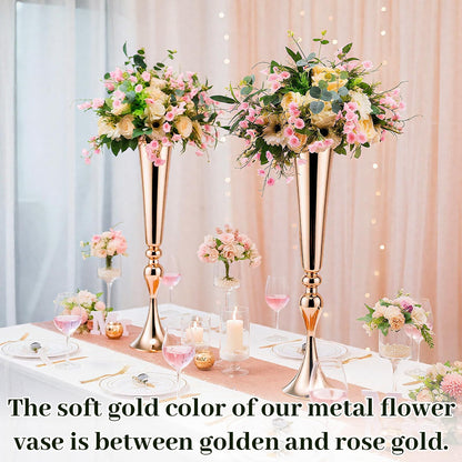 Gold Vase for Wedding Centerpiece, 2Pcs Metal Trumpet Vase 22" Tall Flower Stand for Wedding Table Centerpiece Decoration Floral Arrangement for Reception Bridal Party Decor