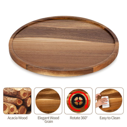 Hanobe Wood Tray Lazy Susan: Round Acacia Wooden Turntable Decorative Coffee Table Trays for Kitchen Counter Centerpiece Organizer Decor for Cabinet