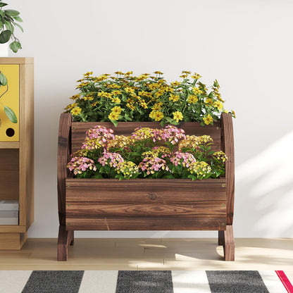 Wieghda Wooden Wagon Planter Flower Cart Farm Stand Garden Decor Planter for Outdoor Patio Balcony Decoration,Rustic Farmhouse Wishing Well Decor Succulent Planter Indoor Backyard (Carbonized)