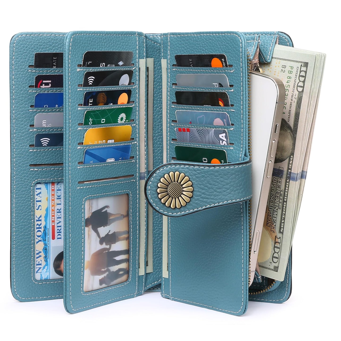 SENDEFN Wallets for Women Leather Credit Card Holder with RFID Blocking Large Capacity Wristlet