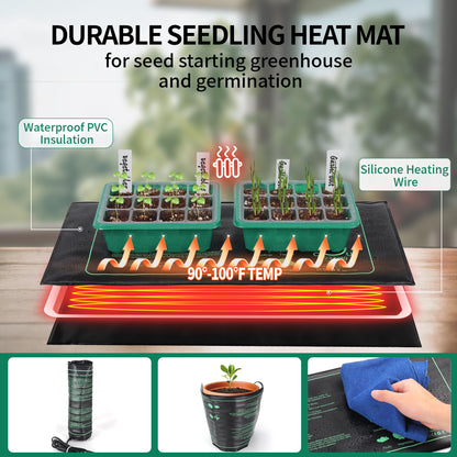 Homiton 4-Pack Seed Starter Tray with Grow Light and Heat Mat, 48 Cells Seed Starter Kit with Adjustable Humidity Dome and Base, Germination Kit for Seed Growing Plant Propagation